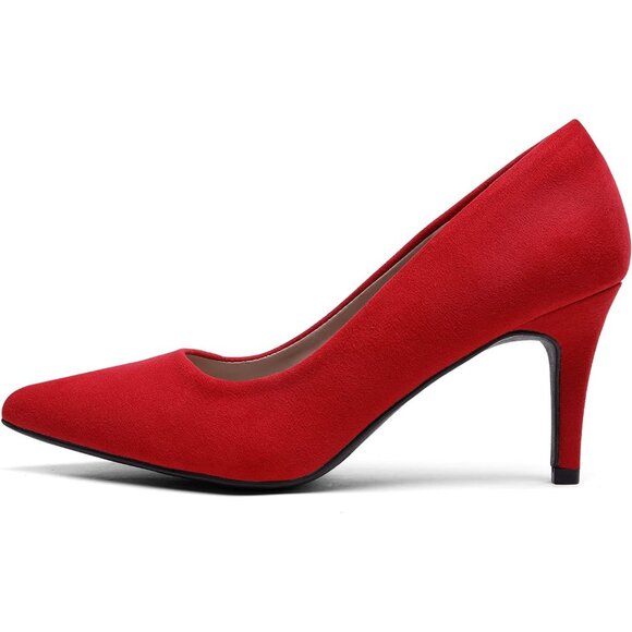 Dream Pair Women Red Suede Faux Leather Kucci Pointed Toe High Heel Pumps Shoes - Picture 2 of 8